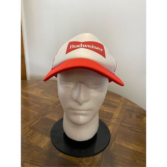 Vintage Budweiser Men's Mesh Snapback Trucker Hat Red And White OS - Picture 1 of 6